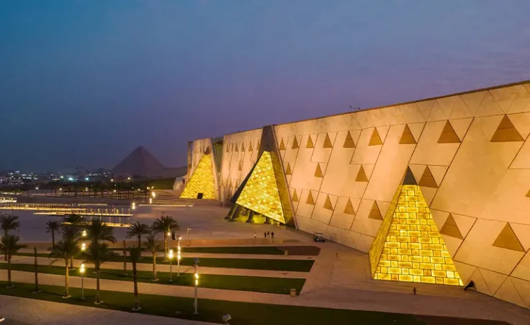 Grand Egyptian Museum and Giza Pyramids from Port Said